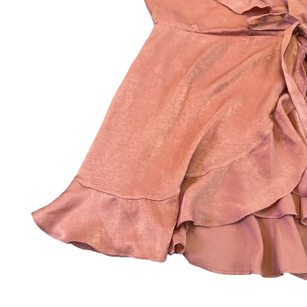 Show Me Your Mumu Satin Mini Wrap Dress Ruffle Short Sleeve Size Small Women's - Picture 6 of 12